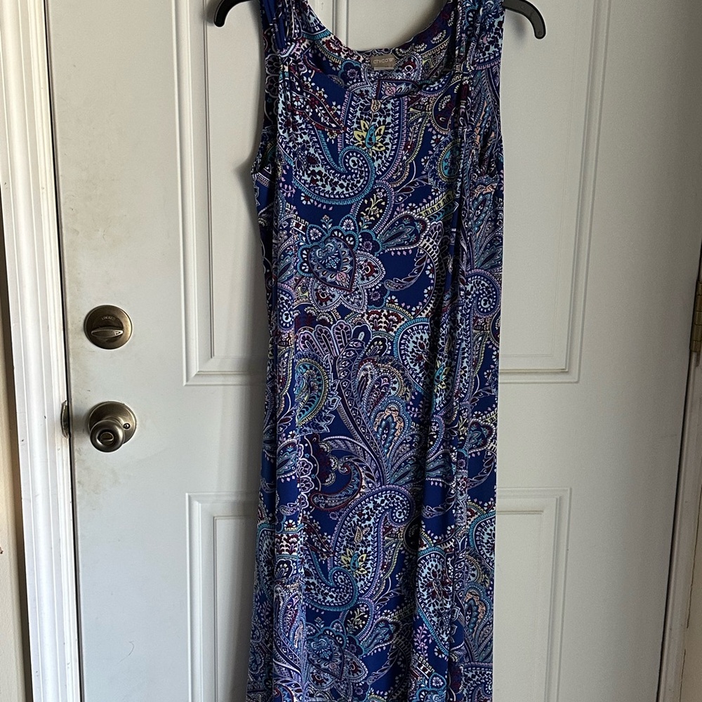 Paisley Sleeveless Blue Dress- Handkerchief Hem